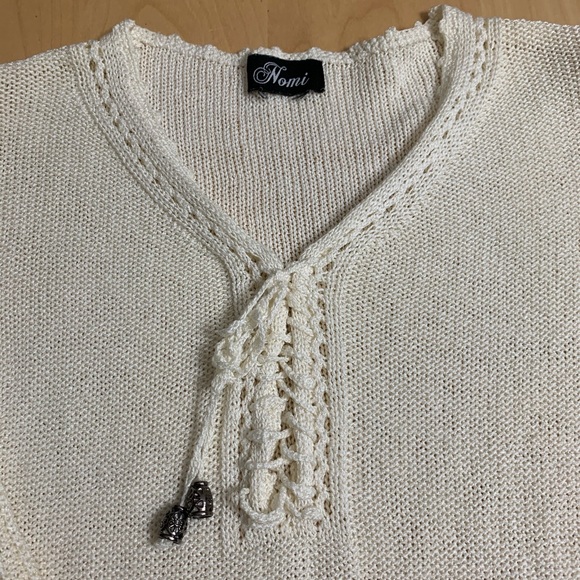 2/$20 Nomi Minimalist Cream Lace Up V-Neck Sweater - Picture 5 of 8